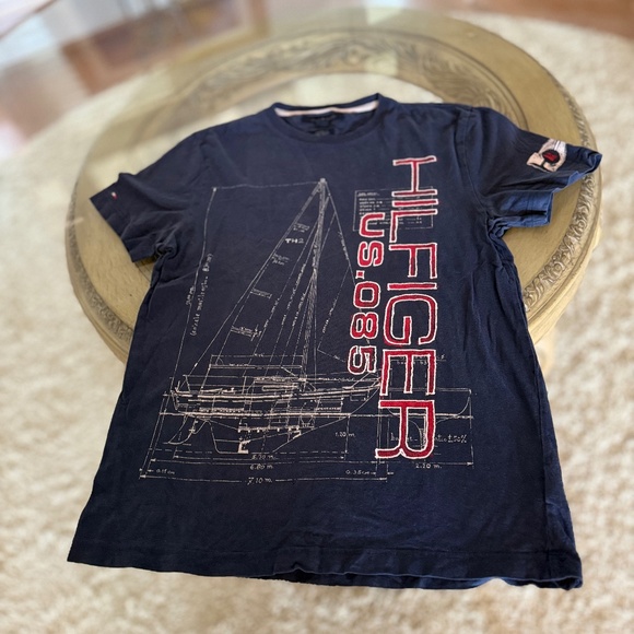 Tommy Hilfiger Mens Size M Blue Logo Nautical Sailing Theme Short Sleeve T-Shirt - Picture 1 of 6